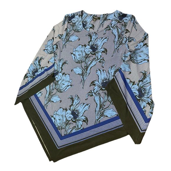 Alfani Sz Small Asymmetrical Hem Pullover Floral Tunic Blouse Blue Stretch EUC - Picture 5 of 7
